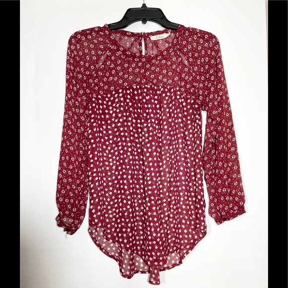 Elodie Sheer Burgundy Floral Blouse Size (S) - Picture 1 of 5